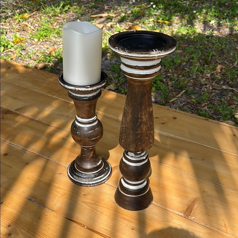 Rustic Brown and White Candle Holders